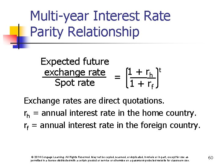 Multi-year Interest Rate Parity Relationship Expected future 1 + rh t exchange rate =