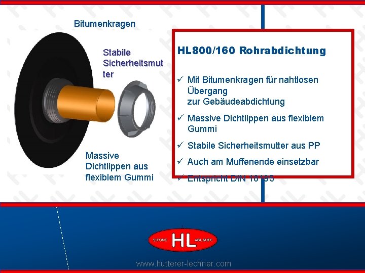 Bitumenkragen Stabile Sicherheitsmut ter HL 800/160 Rohrabdichtung ü Mit Bitumenkragen für nahtlosen Übergang zur