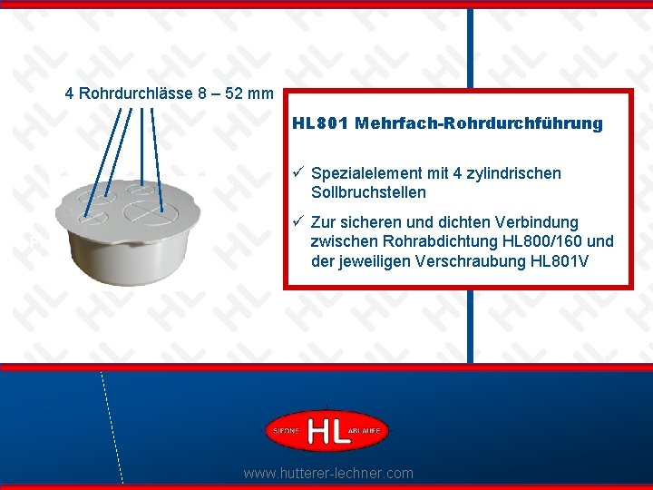 4 Rohrdurchlässe 8 – 52 mm HL 801 Mehrfach-Rohrdurchführung ü Spezialelement mit 4 zylindrischen