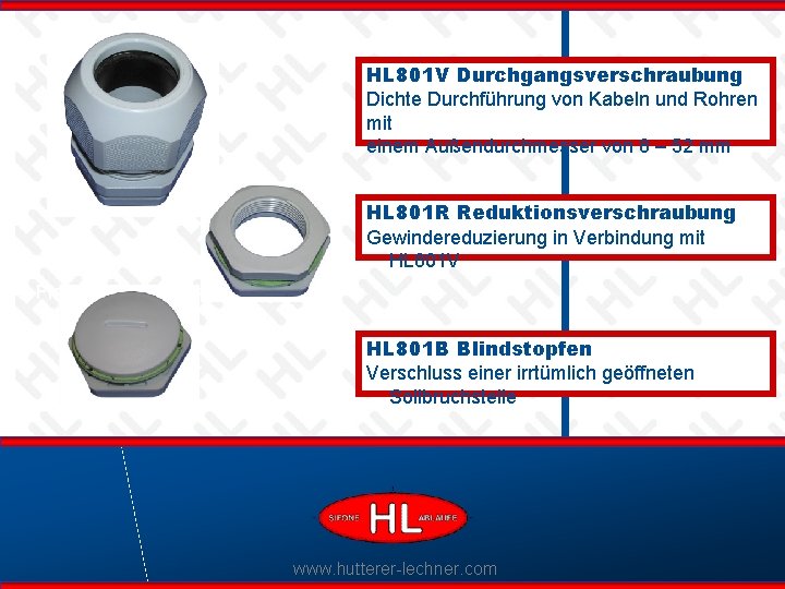 HL 801 V Durchgangsverschraubung Dichte Durchführung von Kabeln und Rohren mit einem Außendurchmesser von