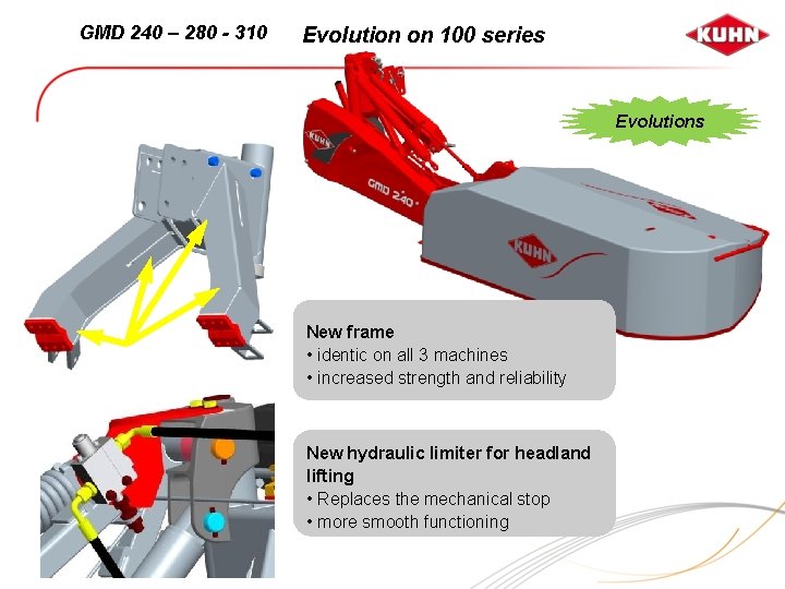 GMD 240 – 280 - 310 Evolution on 100 series Evolutions New frame •