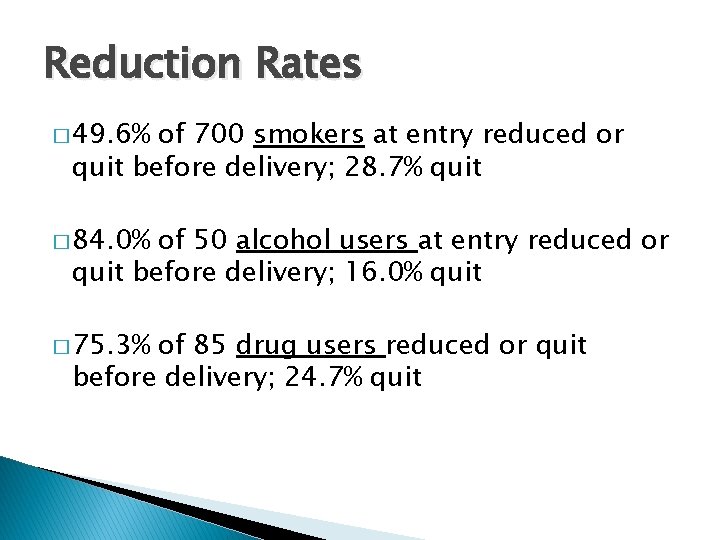 Reduction Rates � 49. 6% of 700 smokers at entry reduced or quit before
