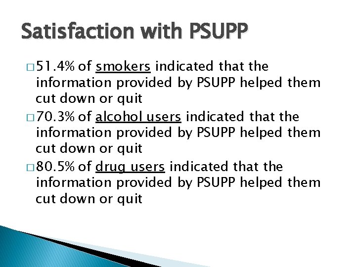 Satisfaction with PSUPP � 51. 4% of smokers indicated that the information provided by