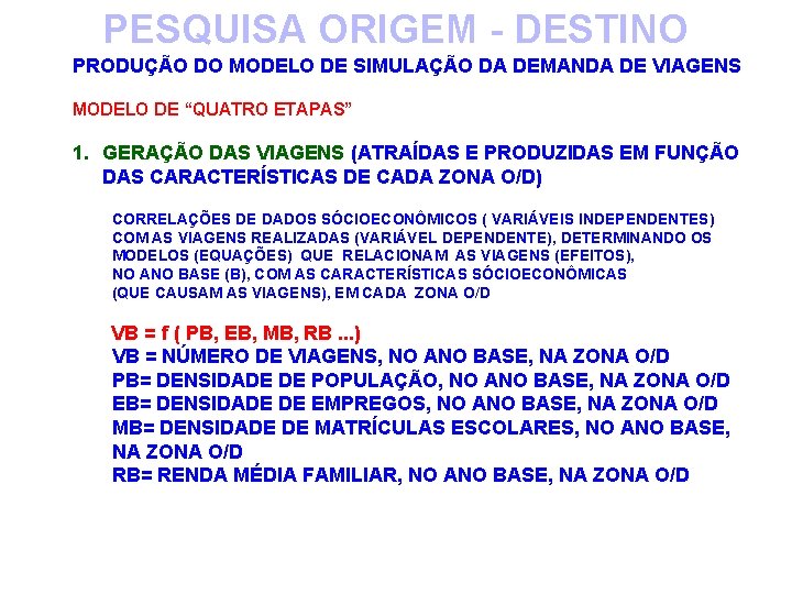 PESQUISA ORIGEM - DESTINO PRODUÇÃO DO MODELO DE SIMULAÇÃO DA DEMANDA DE VIAGENS MODELO