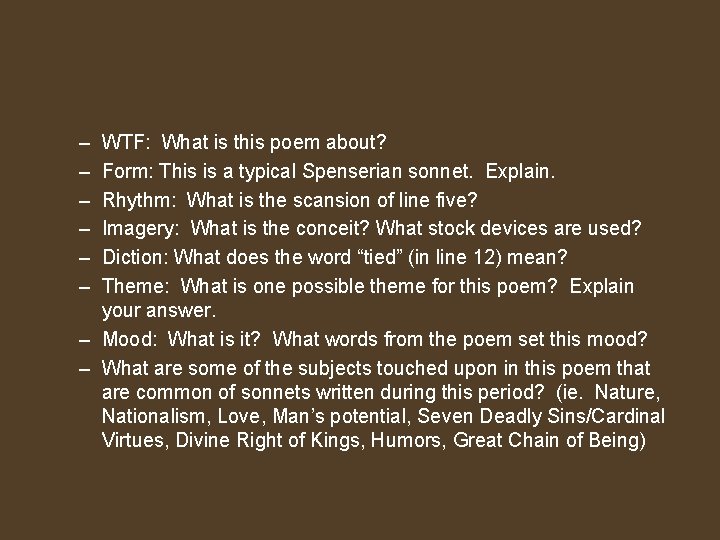 – – – WTF: What is this poem about? Form: This is a typical