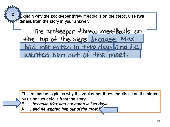 2 6 Explain why the zookeeper threw meatballs on the steps. Use two details