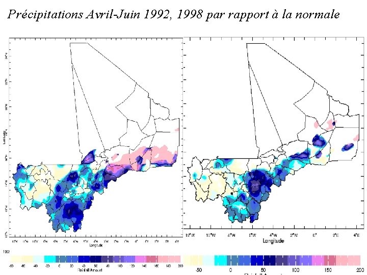 Précipitations Avril-Juin 1992, 1998 par rapport à la normale 