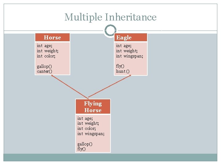 Multiple Inheritance Horse Eagle int age; int weight; int color; int age; int weight;