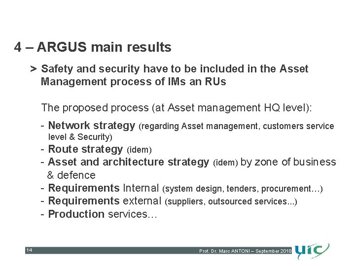 4 – ARGUS main results > Safety and security have to be included in