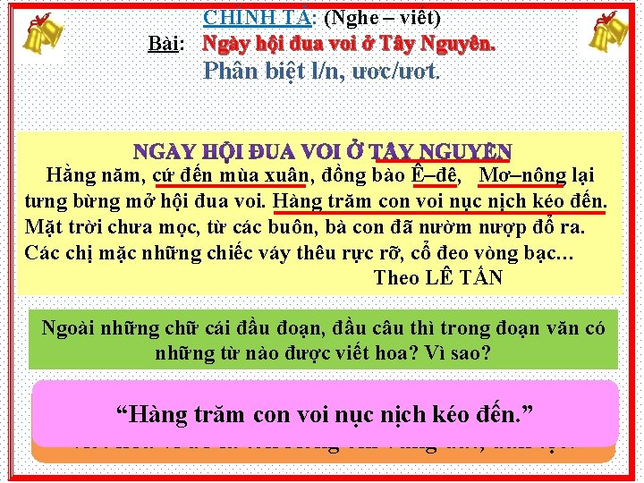 CHÍNH TẢ: (Nghe – viết) Bài: Ngày hội đua voi ở Tây Nguyên. Phân