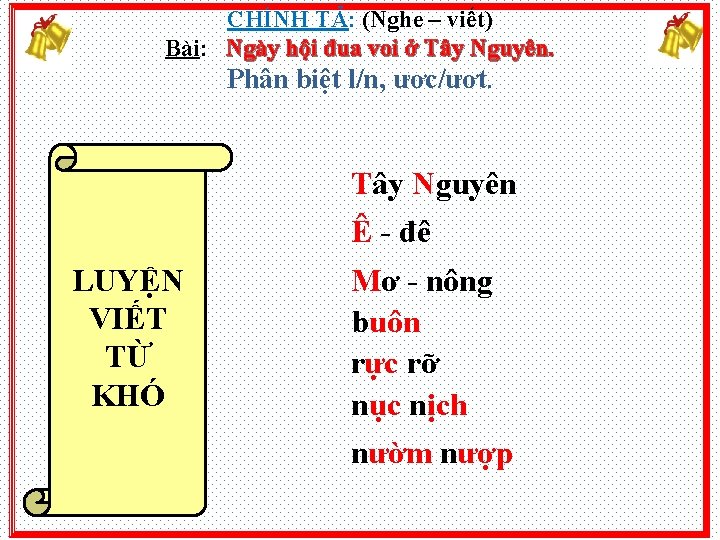 CHÍNH TẢ: (Nghe – viết) Bài: Ngày hội đua voi ở Tây Nguyên. Phân