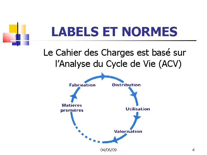 LABELS ET NORMES Le Cahier des Charges est basé sur l’Analyse du Cycle de