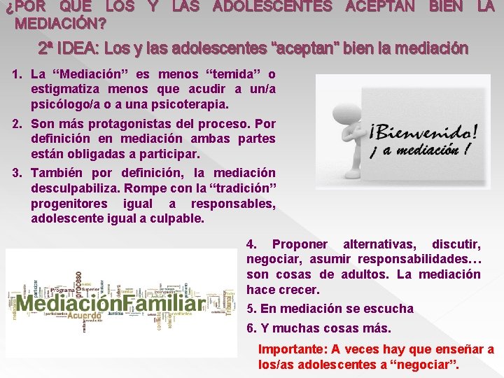 ¿POR QUÉ LOS Y LAS ADOLESCENTES ACEPTAN BIEN LA MEDIACIÓN? 2ª IDEA: Los y