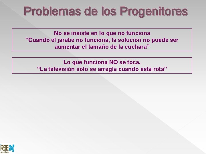 Problemas de los Progenitores No se insiste en lo que no funciona “Cuando el