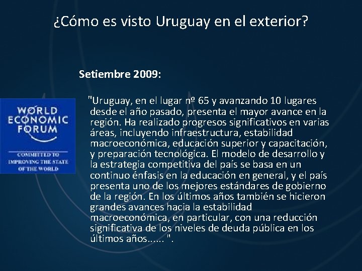 ¿Cómo es visto Uruguay en el exterior? Setiembre 2009: "Uruguay, en el lugar nº