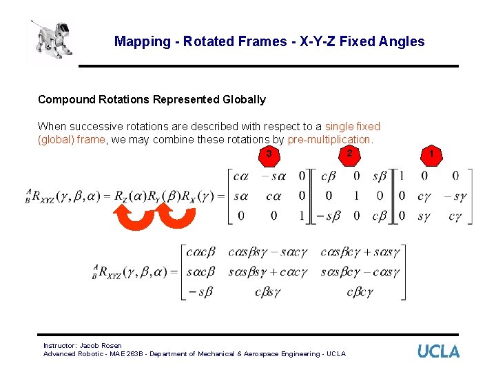 Mapping - Rotated Frames - X-Y-Z Fixed Angles Compound Rotations Represented Globally When successive