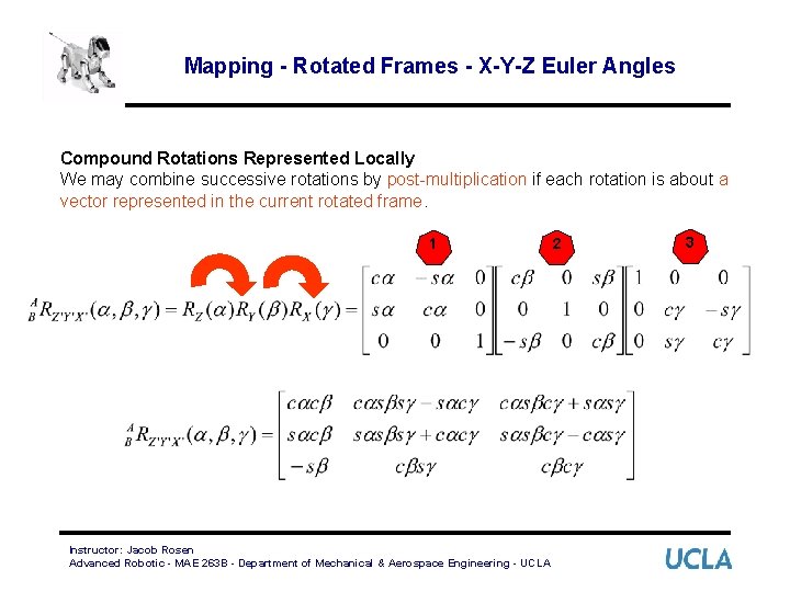 Mapping - Rotated Frames - X-Y-Z Euler Angles Compound Rotations Represented Locally We may