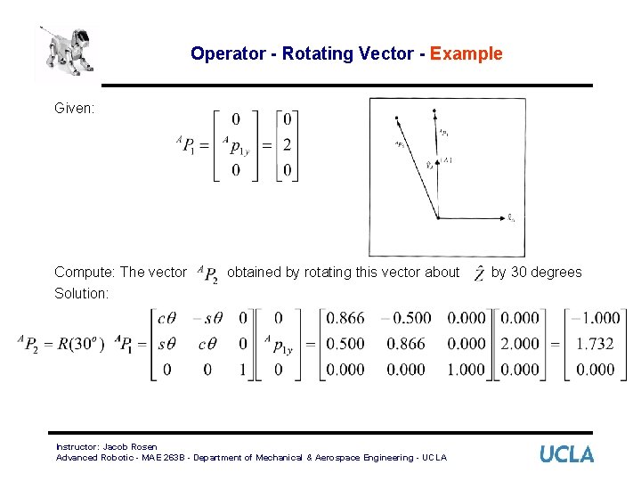 Operator - Rotating Vector - Example Given: Compute: The vector Solution: obtained by rotating