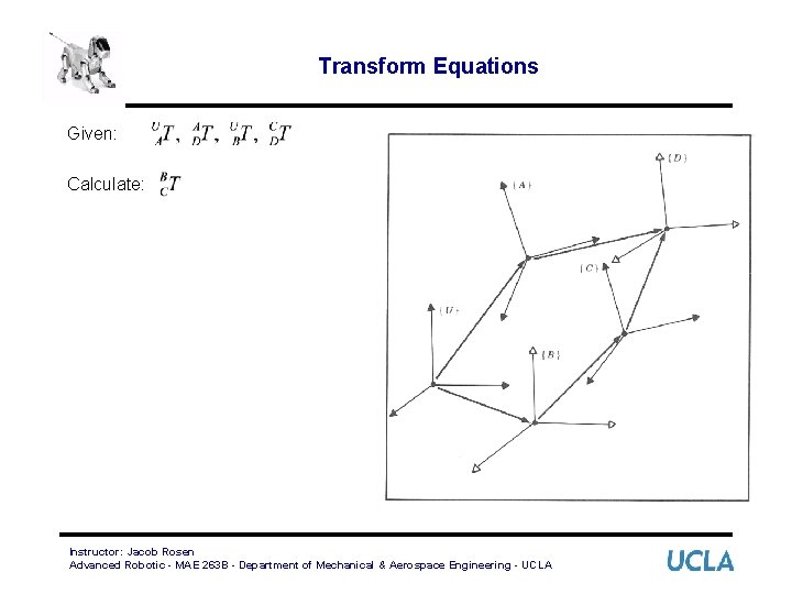 Transform Equations Given: Calculate: Instructor: Jacob Rosen Advanced Robotic - MAE 263 B -