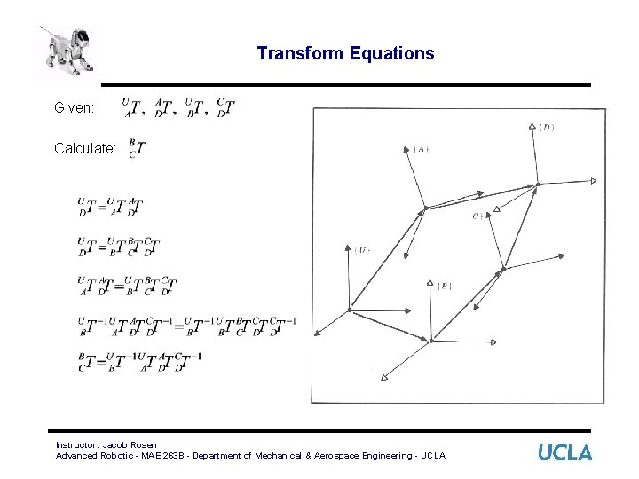 Transform Equations Given: Calculate: Instructor: Jacob Rosen Advanced Robotic - MAE 263 B -