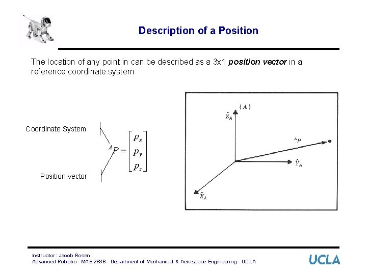 Description of a Position The location of any point in can be described as