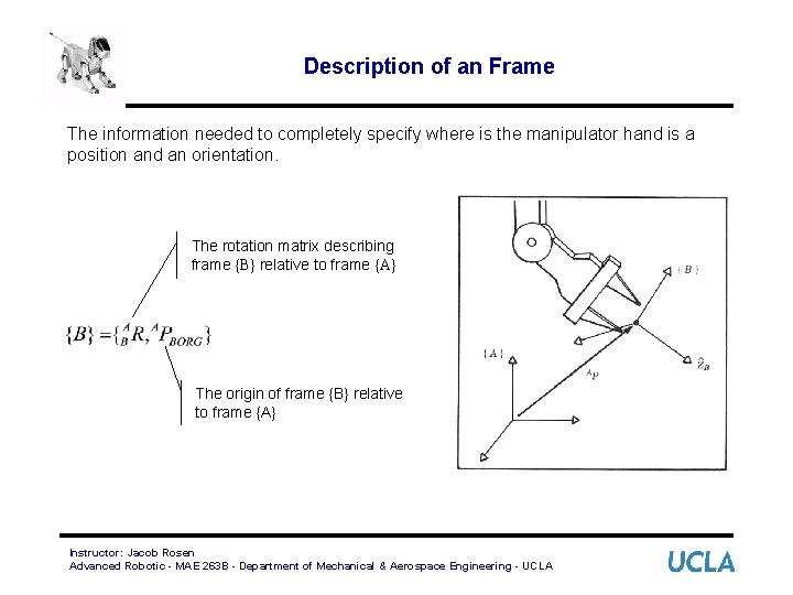 Description of an Frame The information needed to completely specify where is the manipulator