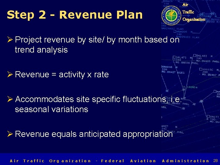 Air Traffic Organization Step 2 - Revenue Plan Ø Project revenue by site/ by
