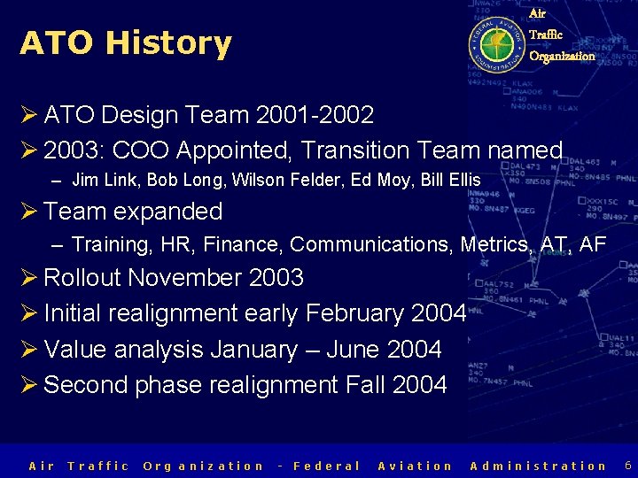 Air Traffic Organization ATO History Ø ATO Design Team 2001 -2002 Ø 2003: COO