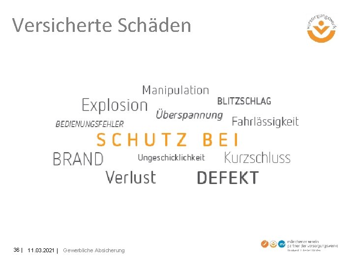 Versicherte Schäden 36 11. 03. 2021 Gewerbliche Absicherung 