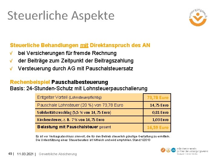 Steuerliche Aspekte Steuerliche Behandlungen mit Direktanspruch des AN bei Versicherungen für fremde Rechnung der