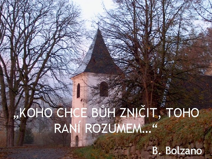 „KOHO CHCE BŮH ZNIČIT, TOHO RANÍ ROZUMEM…“ B. Bolzano 