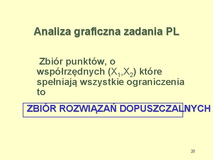 Analiza graficzna zadania PL Zbiór punktów, o współrzędnych (X 1, X 2) które spełniają