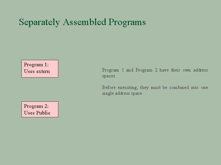 Separately Assembled Programs Program 1: Uses extern Program 1 and Program 2 have their