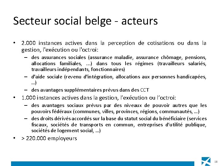 Secteur social belge - acteurs • 2. 000 instances actives dans la perception de