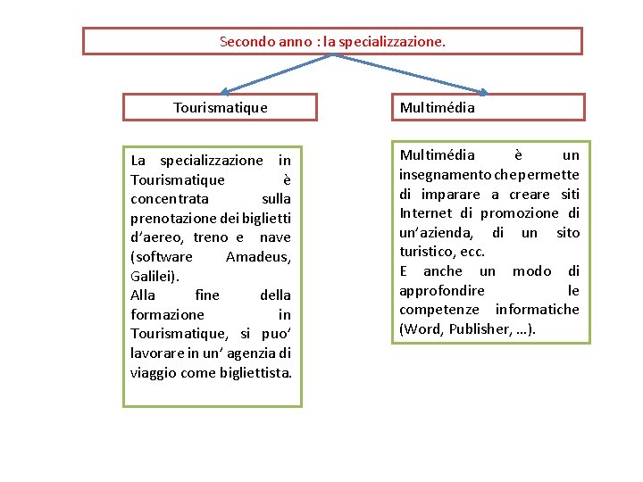 Secondo anno : la specializzazione. Tourismatique La specializzazione in Tourismatique è concentrata sulla prenotazione