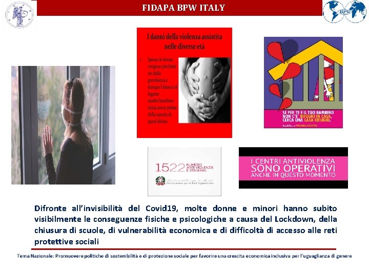 FIDAPA BPW ITALY Difronte all’invisibilità del Covid 19, molte donne e minori hanno subito