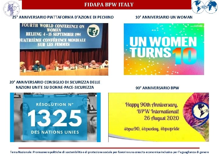 FIDAPA BPW ITALY 25° ANNIVERSARIO PIATTAFORMA D’AZIONE DI PECHINO 20° ANNIVERSARIO CONSIGLIO DI SICUREZZA