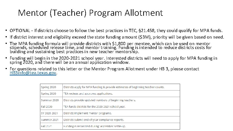 Mentor (Teacher) Program Allotment • OPTIONAL - If districts choose to follow the best