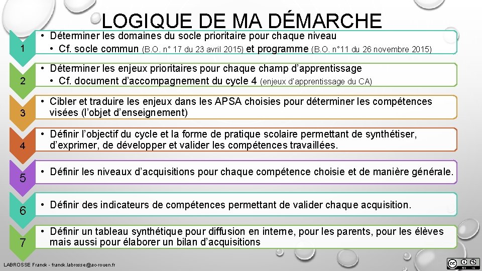 LOGIQUE DE MA DÉMARCHE 1 • Déterminer les domaines du socle prioritaire pour chaque