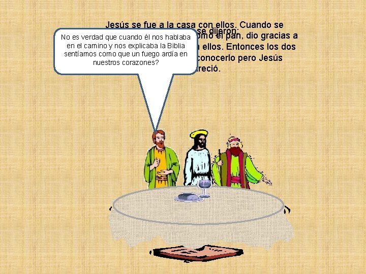 Jesús se fue a la casa con ellos. Cuando se Los dos se dijeron:
