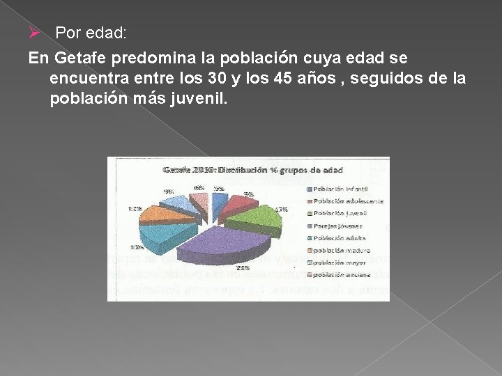 Ø Por edad: En Getafe predomina la población cuya edad se encuentra entre los