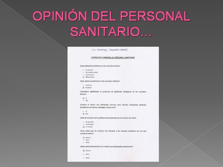 OPINIÓN DEL PERSONAL SANITARIO… 