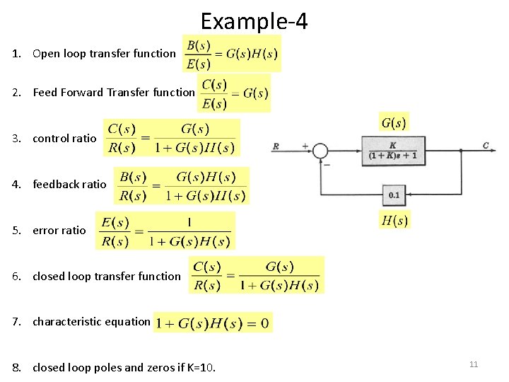 Example-4 1. Open loop transfer function 2. Feed Forward Transfer function 3. control ratio