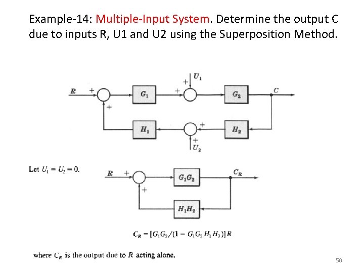 Example-14: Multiple-Input System. Determine the output C due to inputs R, U 1 and Example-14: Multiple-Input System. Determine the output C due to inputs R, U 1 and