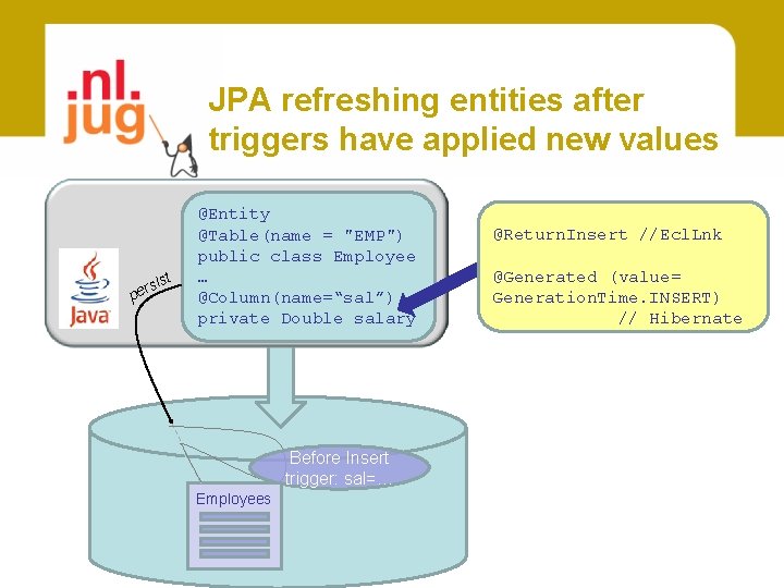 JPA refreshing entities after triggers have applied new values p is ers t @Entity