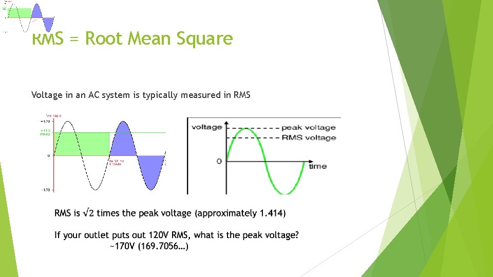 RMS = Root Mean Square Voltage in an AC system is typically measured in