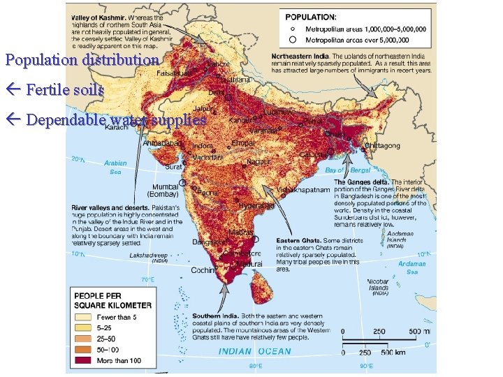 Population distribution Fertile soils Dependable water supplies 