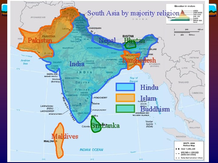 South Asia by majority religion Pakistan Nepal Bhutan Bangladesh India Hindu Islam Buddhism Sri