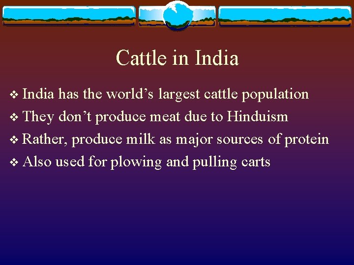 Cattle in India v India has the world’s largest cattle population v They don’t