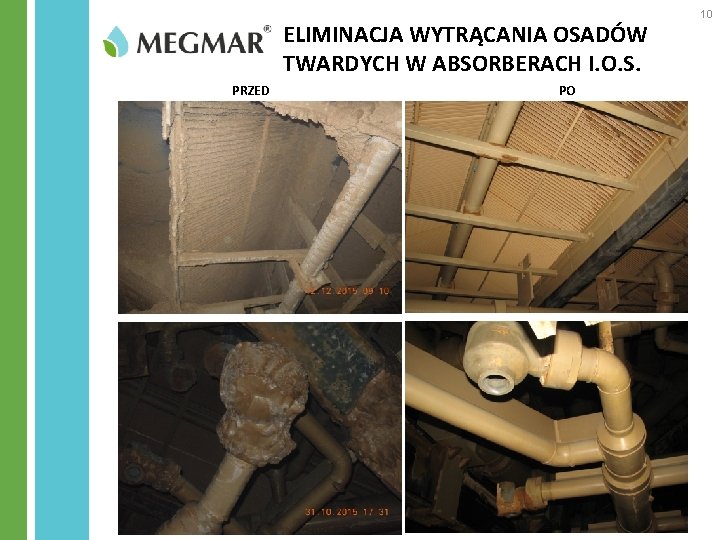 ELIMINACJA WYTRĄCANIA OSADÓW TWARDYCH W ABSORBERACH I. O. S. PRZED PO 10 